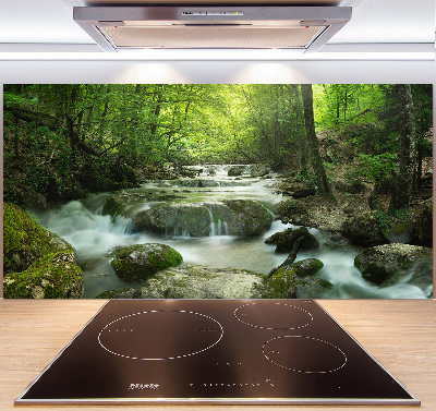 Glazen achterwand keuken Waterval in het bos