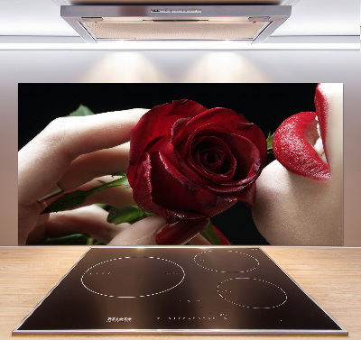 Spatplaat keuken Vrouw met een roos