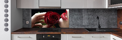 Spatplaat keuken Vrouw met een roos