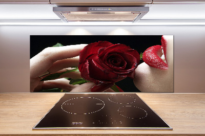 Spatplaat keuken Vrouw met een roos