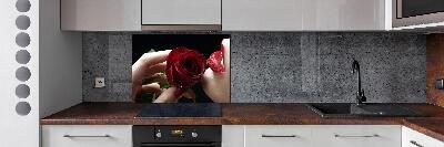 Spatplaat keuken Vrouw met een roos