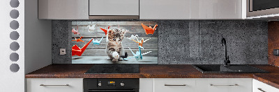 Glazen achterwand keuken Katvogels gemaakt van papier