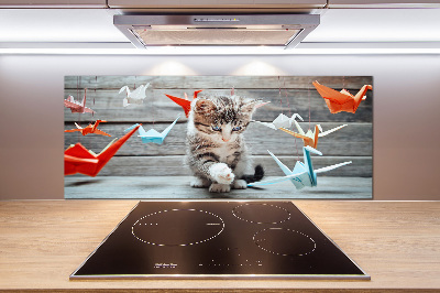 Glazen achterwand keuken Katvogels gemaakt van papier