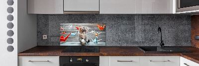Glazen achterwand keuken Katvogels gemaakt van papier