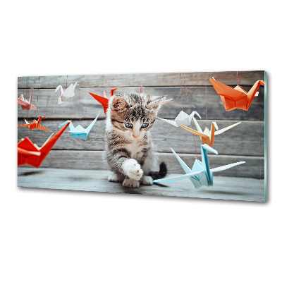 Glazen achterwand keuken Katvogels gemaakt van papier