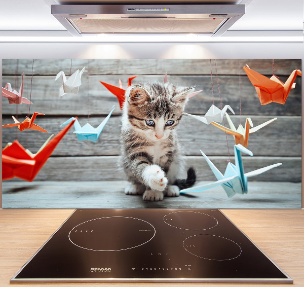 Glazen achterwand keuken Katvogels gemaakt van papier