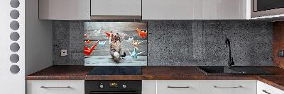 Glazen achterwand keuken Katvogels gemaakt van papier