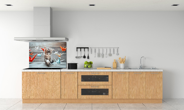 Glazen achterwand keuken Katvogels gemaakt van papier