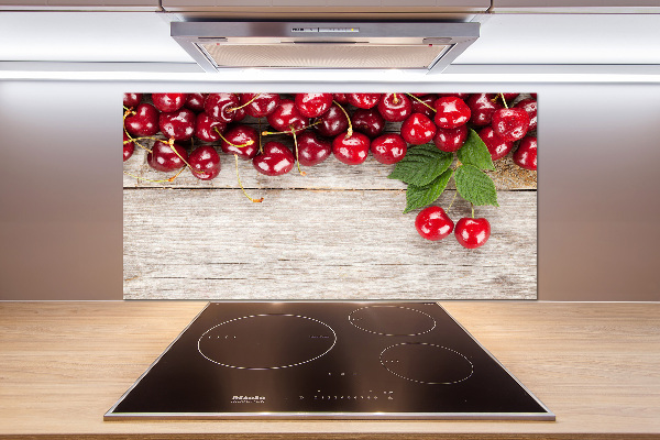 Glazen achterwand keuken Kersen op hout