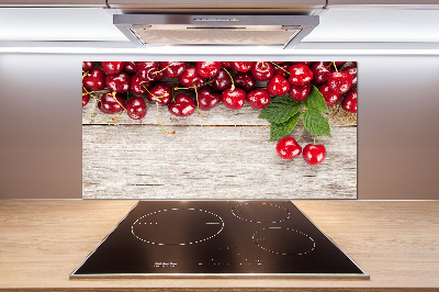 Glazen achterwand keuken Kersen op hout