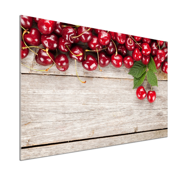 Glazen achterwand keuken Kersen op hout