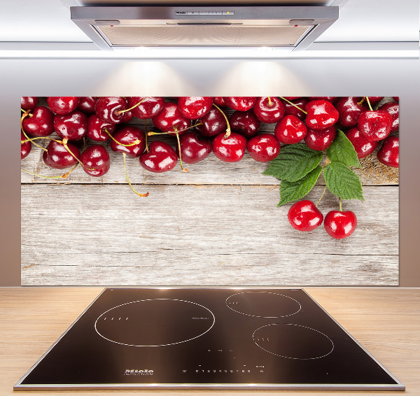 Glazen achterwand keuken Kersen op hout