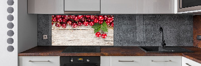 Glazen achterwand keuken Kersen op hout