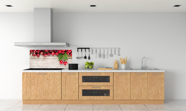 Glazen achterwand keuken Kersen op hout