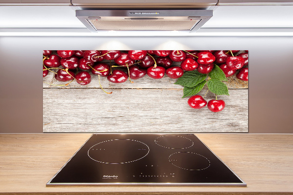 Glazen achterwand keuken Kersen op hout