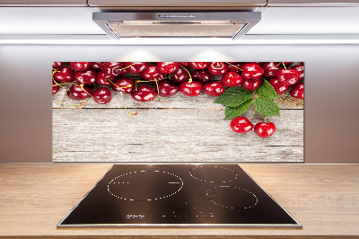 Glazen achterwand keuken Kersen op hout