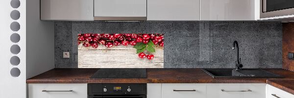 Glazen achterwand keuken Kersen op hout