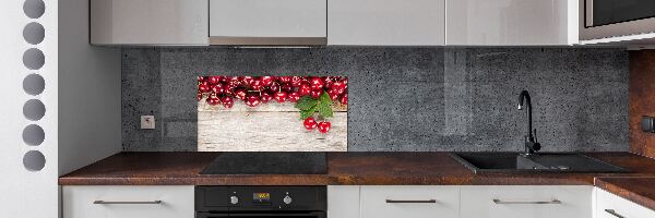Glazen achterwand keuken Kersen op hout