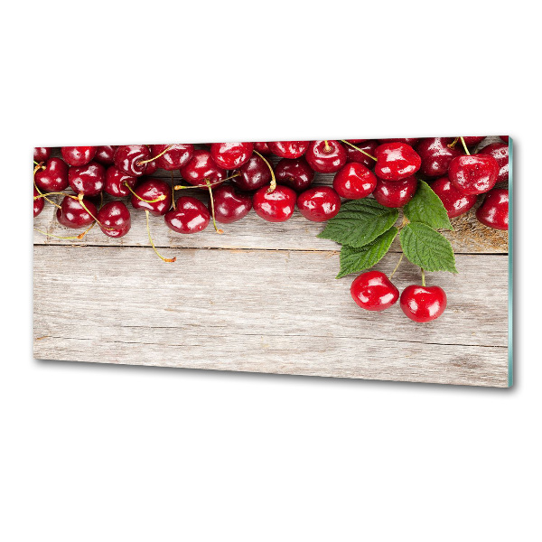 Glazen achterwand keuken Kersen op hout