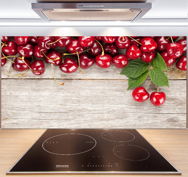 Glazen achterwand keuken Kersen op hout