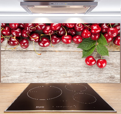 Glazen achterwand keuken Kersen op hout