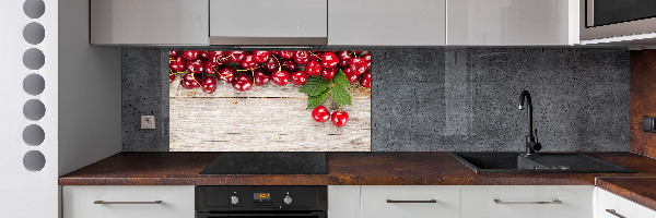 Glazen achterwand keuken Kersen op hout