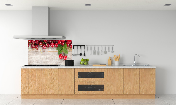 Glazen achterwand keuken Kersen op hout