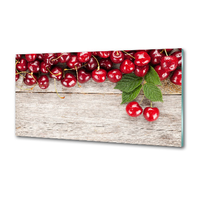 Glazen achterwand keuken Kersen op hout