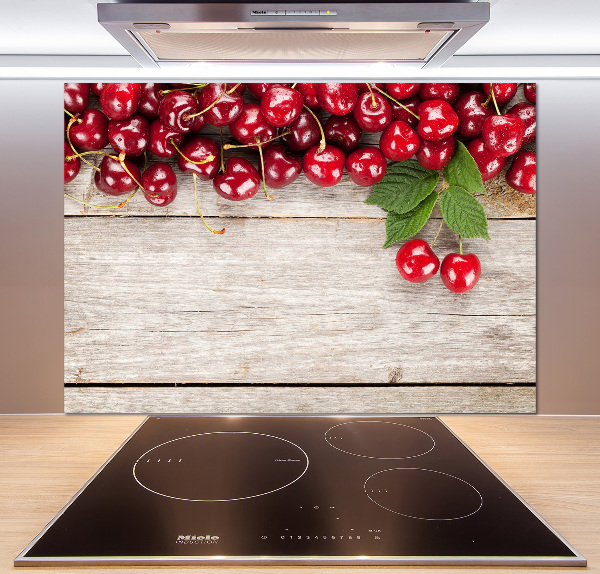 Glazen achterwand keuken Kersen op hout