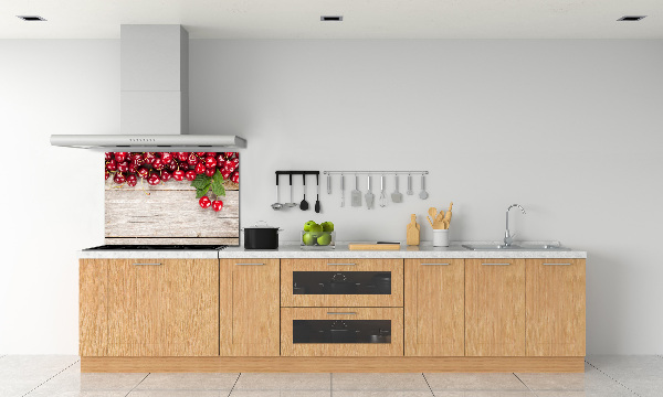 Glazen achterwand keuken Kersen op hout
