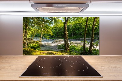 Spatscherm keuken Rivier in het bos