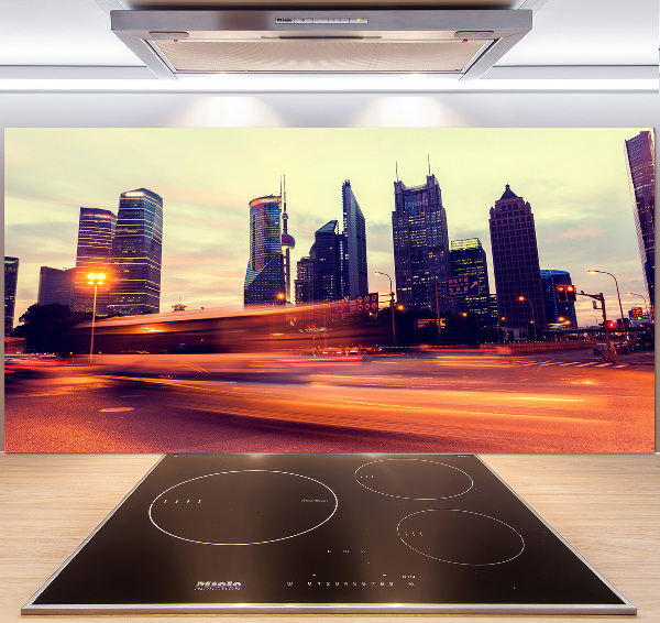 Spatscherm keuken Shanghai 's nachts
