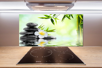 Spatscherm keuken Plumeria en bamboe