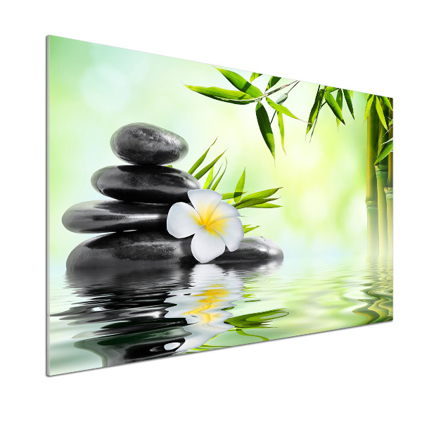Spatscherm keuken Plumeria en bamboe