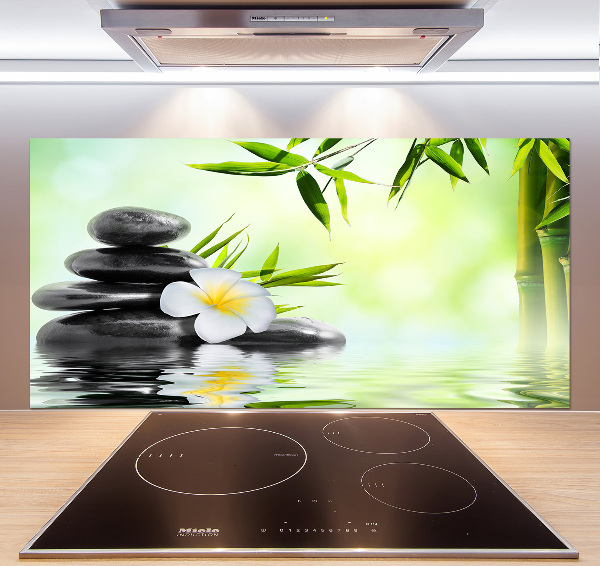 Spatscherm keuken Plumeria en bamboe