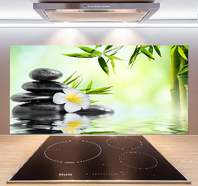 Spatscherm keuken Plumeria en bamboe