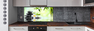 Spatscherm keuken Plumeria en bamboe