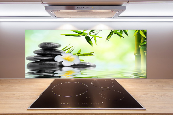 Spatscherm keuken Plumeria en bamboe
