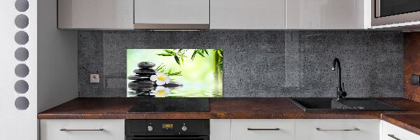 Spatscherm keuken Plumeria en bamboe