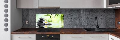 Spatscherm keuken Plumeria en bamboe