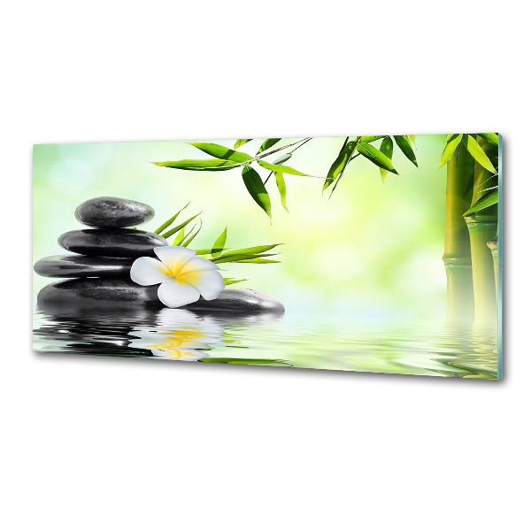 Spatscherm keuken Plumeria en bamboe