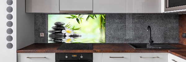 Spatscherm keuken Plumeria en bamboe