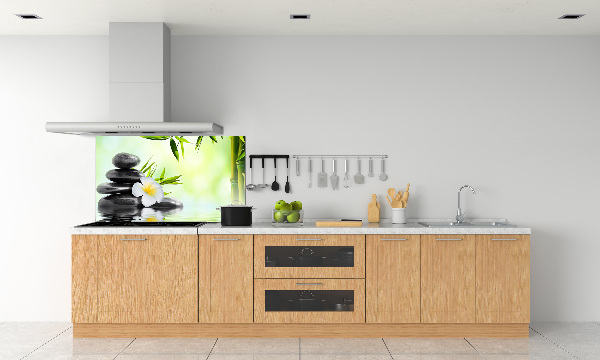 Spatscherm keuken Plumeria en bamboe