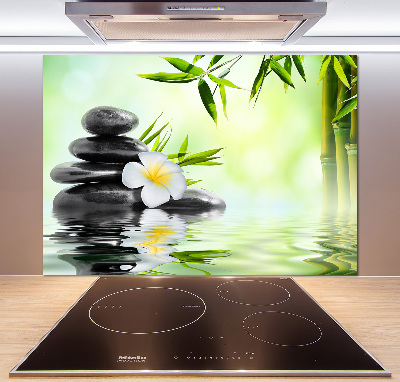 Spatscherm keuken Plumeria en bamboe