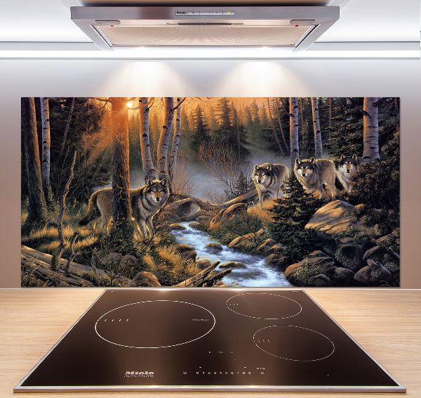 Spatscherm keuken Een roedel wolven