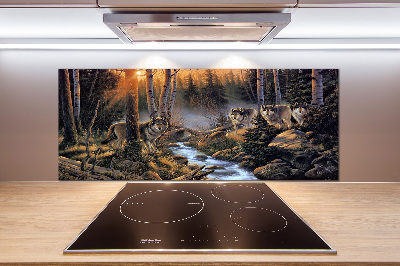Spatscherm keuken Een roedel wolven