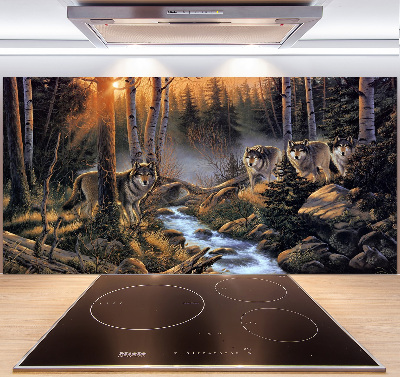 Spatscherm keuken Een roedel wolven