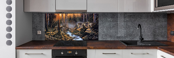Spatscherm keuken Een roedel wolven