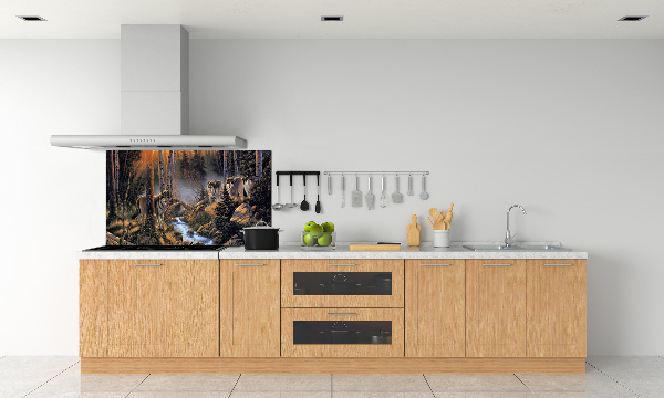 Spatscherm keuken Een roedel wolven