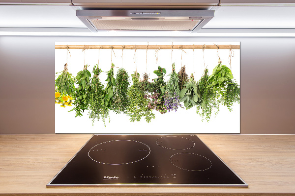 Glazen achterwand keuken Kruiden aan een touwtje